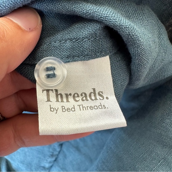 Threads by Bed Threads Shirt Large Linen Teal Short Sleeve Button Down Solid - Picture 3 of 7